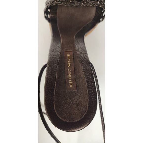 Antonio Melani Brown Macrame Woven Sandals Open Toe Ankle Wrap Cork Heel Sz 6.5 - Picture 10 of 11